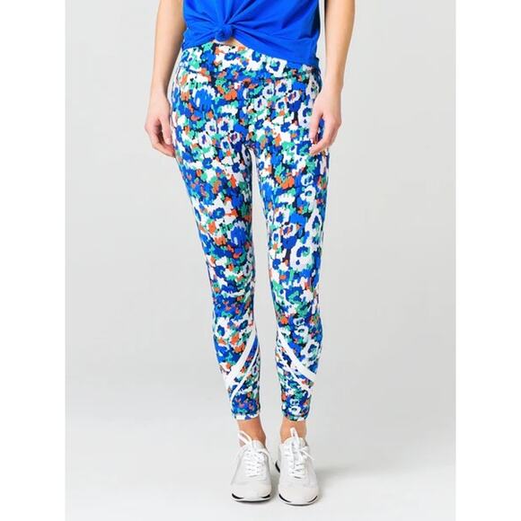 Tory Burch Sport Women's Size XS Orange Blue White 7/8 Speckled Chevron Leggings - Picture 1 of 13